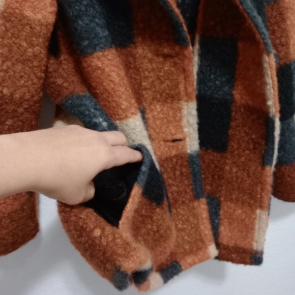 Ali Miles Women's Large Buffalo Plaid 3/4 sleeve Fuzzy Peacoat - Picture 7 of 12